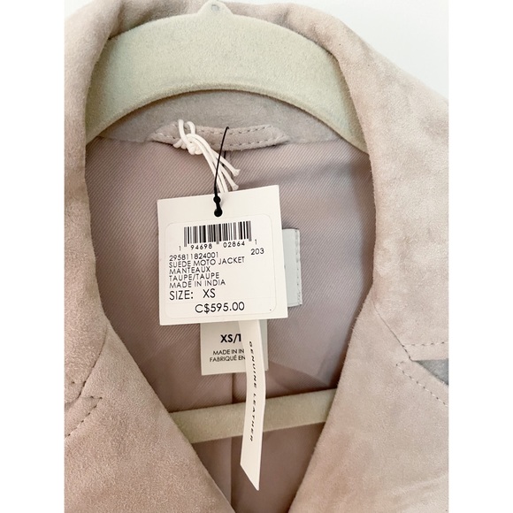 Club Monaco ~ Suede Moto Jacket in Taupe - Picture 12 of 16